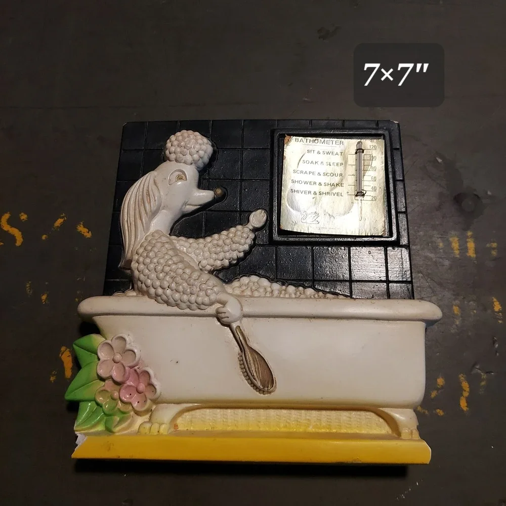 Vintage 1972 Miller Studio Poodle Bathometer Chalkware Thermometer Wall Plaque